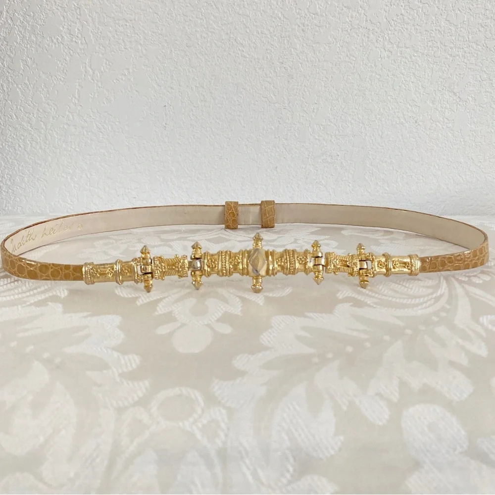 Judith leiber embellished gold buckle belt